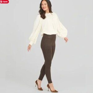 Spanx chocolate brown faux suede leggings size Medium
